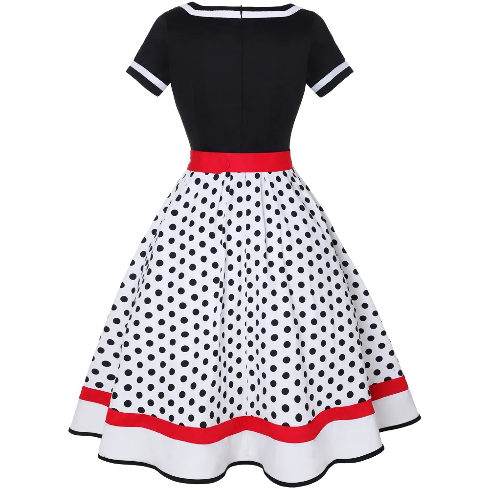 Vintage Inspired Polka Dot Swing Dress 50s Womens Retro Rockabilly Party Dress